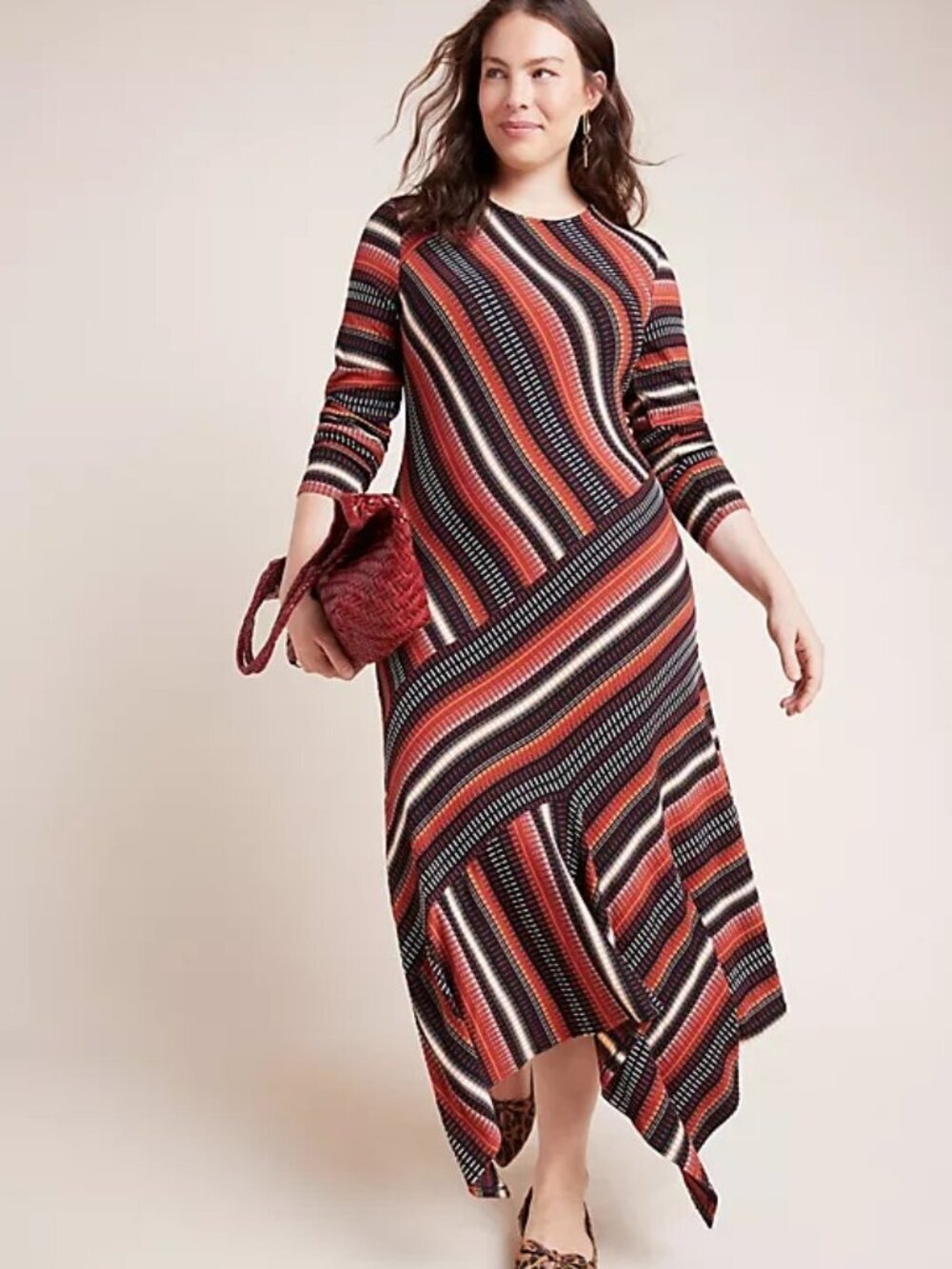 Maeve Parkside Knit Maxi Dress Stitch Contrasting Stripes Tribal Orange Motif 2X